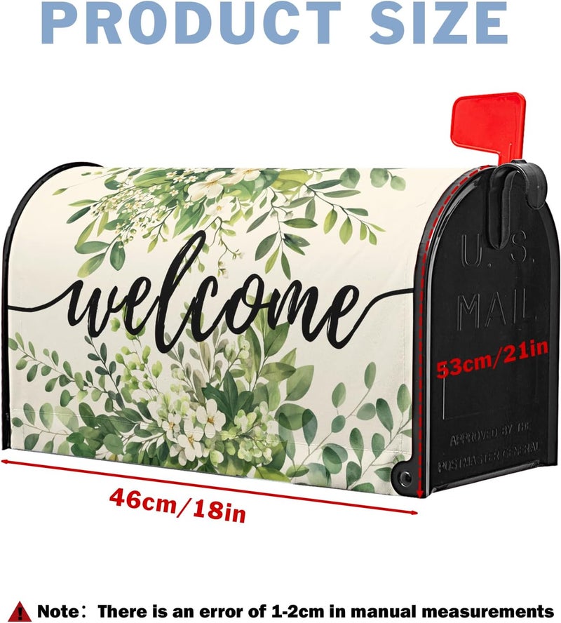 Farg Welcome Spring Mailbox Covers Magnetic Green Eucalyptus Leaf Wreath Flowers Post Letter Box Cover for Garden Standard Size 21x18 in Mailbox Wraps for Yard Home Decor - Image 3