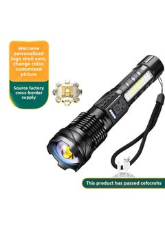Generic White Laser Flashlight COB Side Light Warning Work Light Outdoor Super Bright Waterproof Strong Light Flashlight-Color:A76-p50 Aluminum Head [built-in 1200 Ma + Wiring]  - Image 2