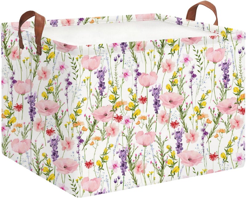 HKEC Rectangle Storage Basket with Handles,Collapsible Storage Bin,Books Box,Gift Basket(Flowering Shrubs) - Image 1