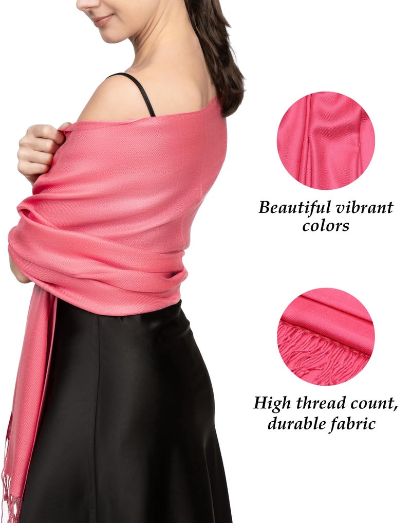 Achillea Soft Silky Pashmina Scarf for Women â€“ Shawl Wrap for Evening Dresses, Bridesmaids, Weddings & Everyday Wear (Coral Pink) - Image 5