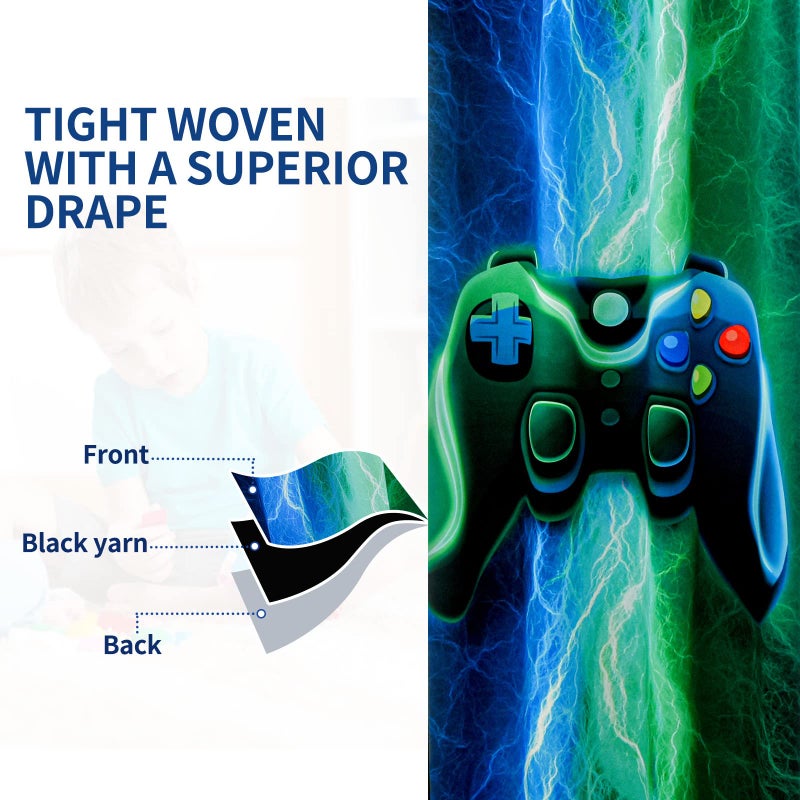 Meeting Story Meeting Story Gaming Curtains for Boys Bedroom  Tie Dye Lightnings Gamepad Blackout Drapes 2 Panels(Bluegreen 42 * 72)  - Image 4