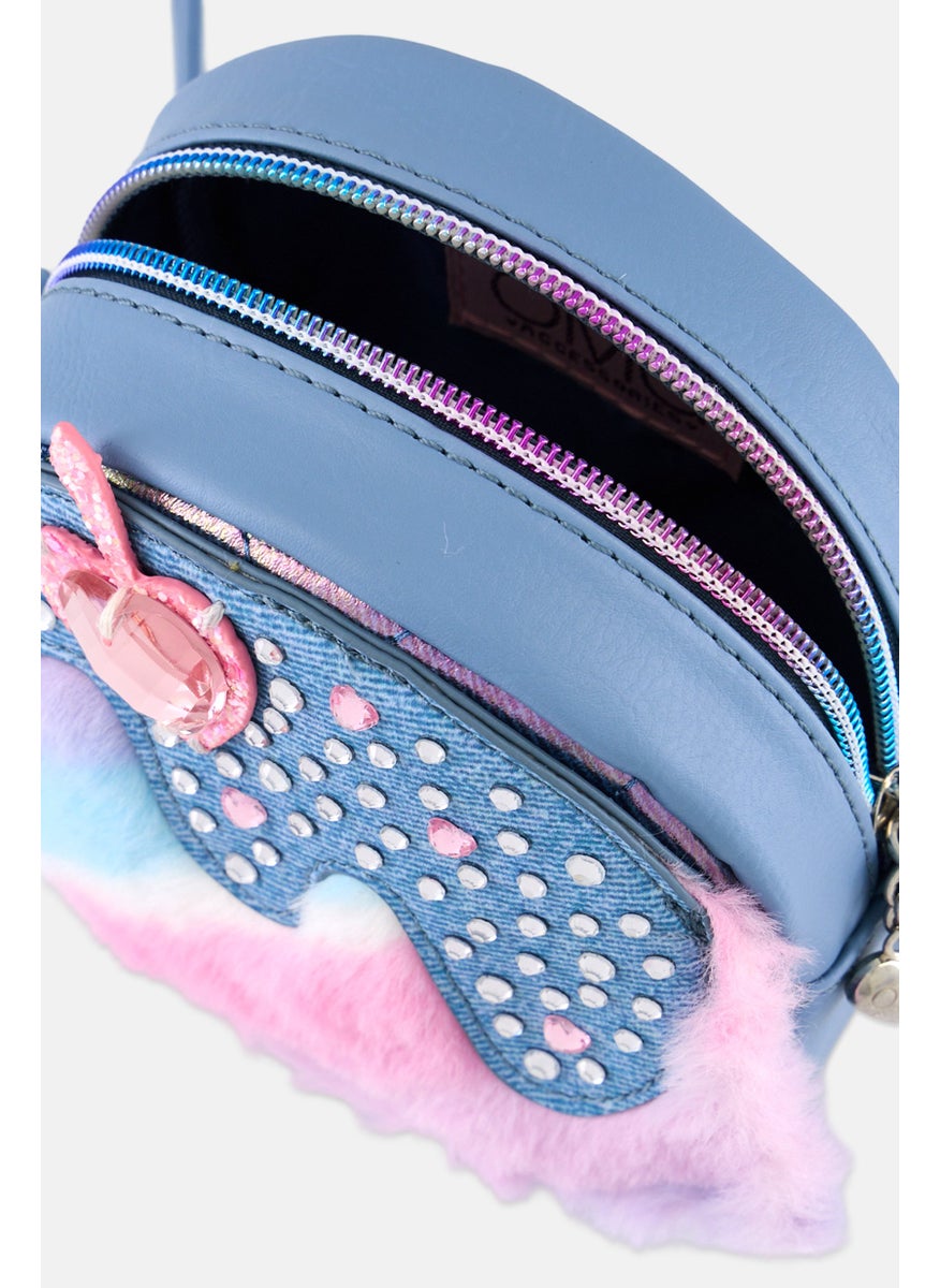OMG Accessories Kids Girl Flux Fur Mini Cross Body Bag 16 H x 12,5 L x 5 W cm, Blue Combo  - Image 3