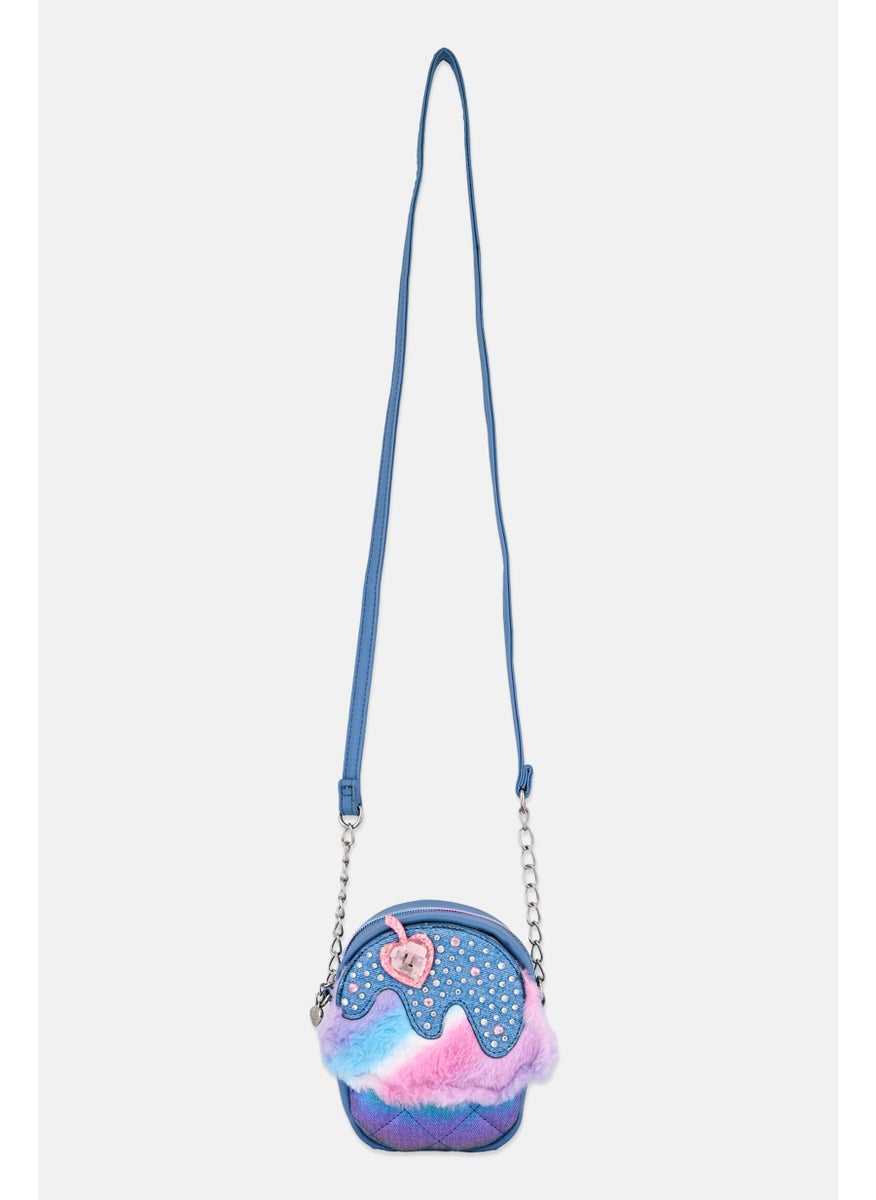 OMG Accessories Kids Girl Flux Fur Mini Cross Body Bag 16 H x 12,5 L x 5 W cm, Blue Combo  - Image 1