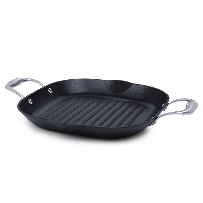 Ramson PreSeasoned Cast Iron Grill Pan 30cm 287kg Double Handle with Titanium Enameled Induction Friendly Black - Image 1