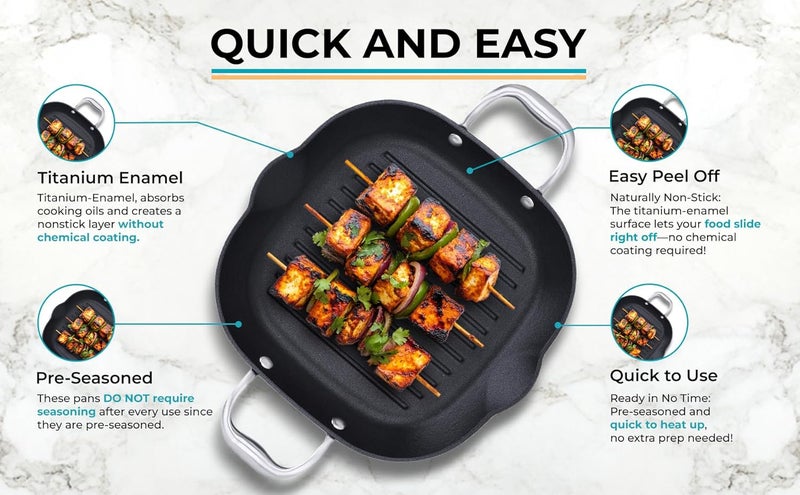 Ramson PreSeasoned Cast Iron Grill Pan 30cm 287kg Double Handle with Titanium Enameled Induction Friendly Black - Image 5
