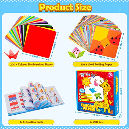 Aigybobo Origami Paper Set, 308PCS Kids Craft Paper Kit with Instructional Book for Girls Age 6,7,8,9,10,11,12, Art Projects Supplies for School Class Craft Lessons- Christmas Gifts for Boys&Girls - Image 2