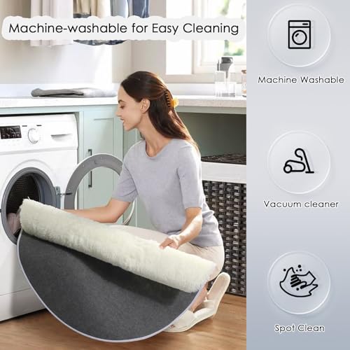 Amdrebio Ivory White Round Rug 4Ft for Kids Bedroom Aesthetic, Washable Fluffy Fuzzy Circle Area Rugs for Living Room, Circular Plush Soft Shaggy Cream Carpet for Baby Nursery Dorm Teen Girls Boys - Image 3
