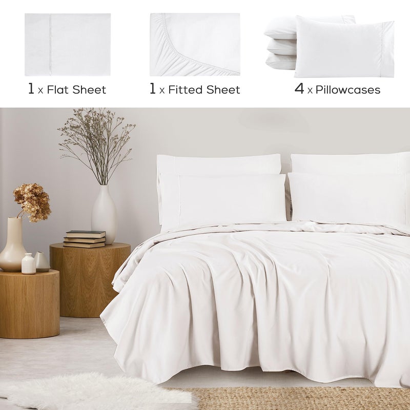 Mueller Ultratemp King Size Sheets Set  Super Soft 1800  6 Piece  Deep Pocket up to 16"" Cooling Sheets King Size  Transfers Heat  Breathes Better  Hypoallergenic  Wrinkle  White - Image 2