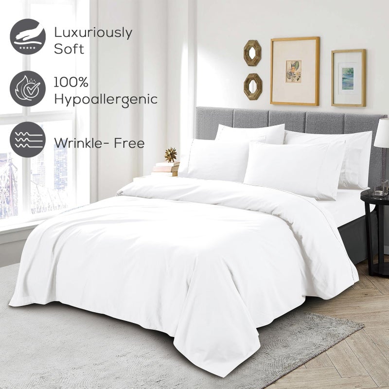 Mueller Ultratemp King Size Sheets Set  Super Soft 1800  6 Piece  Deep Pocket up to 16"" Cooling Sheets King Size  Transfers Heat  Breathes Better  Hypoallergenic  Wrinkle  White - Image 5