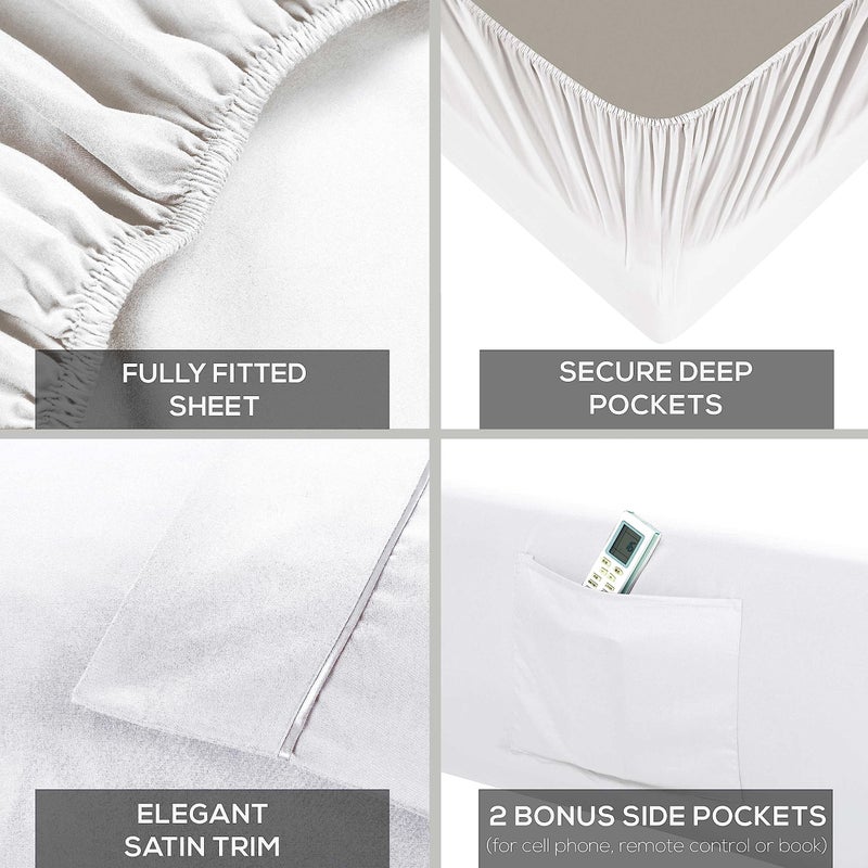 Mueller Ultratemp King Size Sheets Set  Super Soft 1800  6 Piece  Deep Pocket up to 16"" Cooling Sheets King Size  Transfers Heat  Breathes Better  Hypoallergenic  Wrinkle  White - Image 4