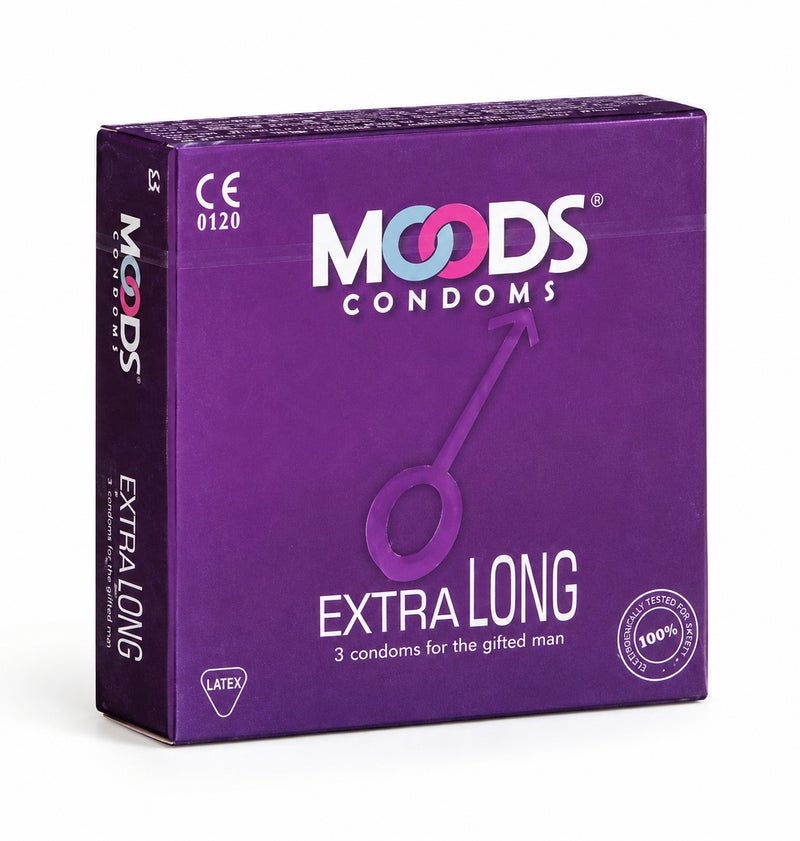 Extra Long Condoms, Lubricated Natural Latex Barrier Protection, Pack of 3