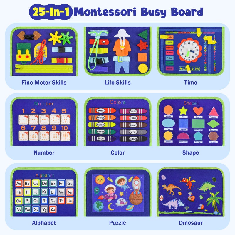 استين ألعاب Montessori Board المزدحمة للأطفال الصغار: كتاب مزدحم للكتاب الحسي كتاب التعليمية كتاب التعليمية ل 3 4 5 سنوات هدايا للبنين فتيات الأطفال الصغار السفر لسيارة الطائرات (الأزرق) - Image 2
