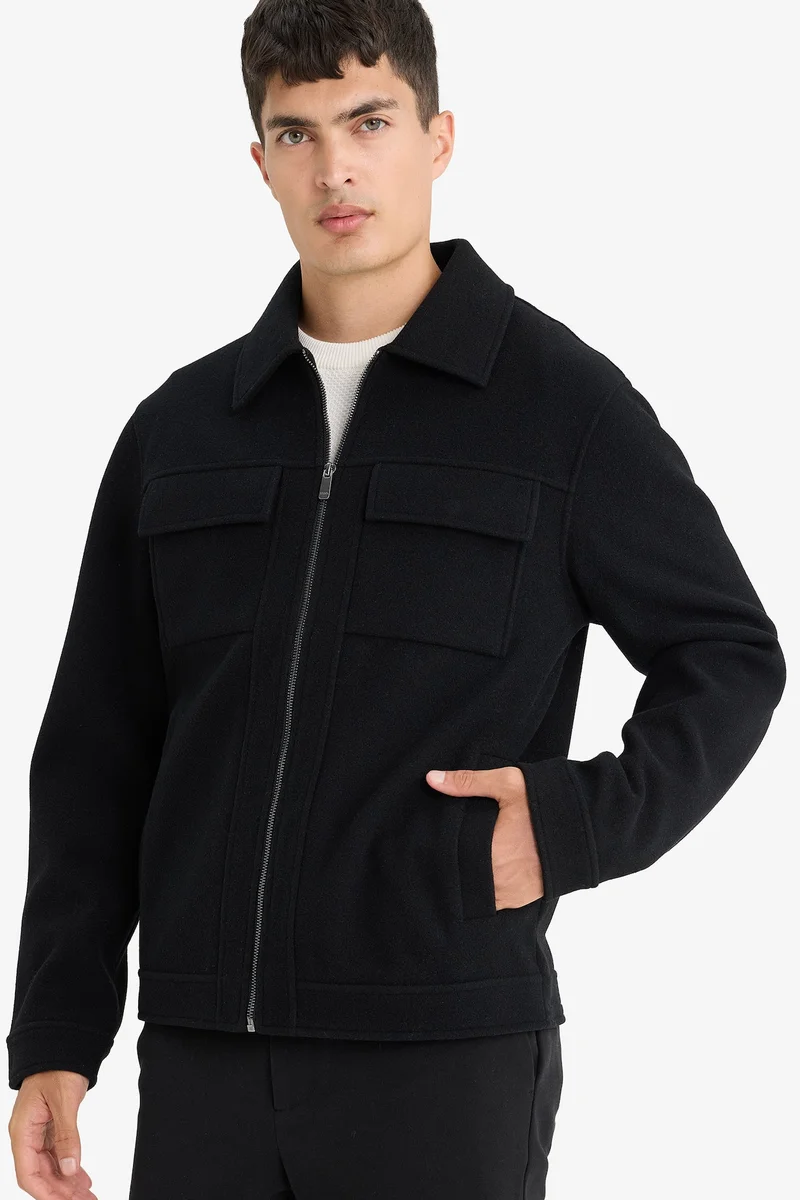 Defacto Slim Fit Polo Collar Lined Zippered Winter Jacket