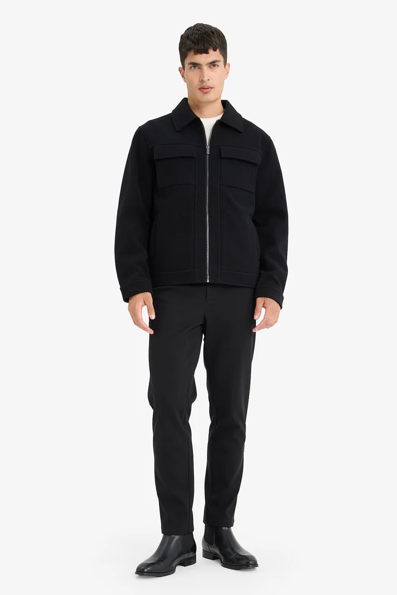 Defacto Slim Fit Polo Collar Lined Zippered Winter Jacket