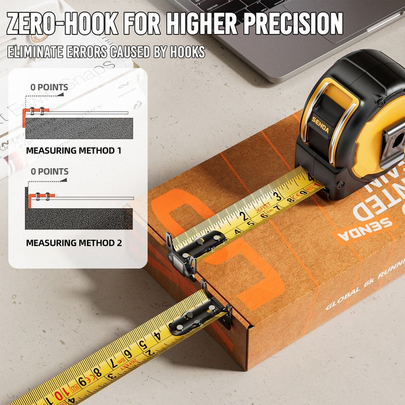 26 Ft Industrial Tape Measure Stainless Steel Waterproof Magnetic Hook Non Slip Heavy Duty Retractable Ruler Thumb Lock - Image 2