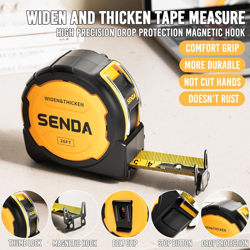 26 Ft Industrial Tape Measure Stainless Steel Waterproof Magnetic Hook Non Slip Heavy Duty Retractable Ruler Thumb Lock - Image 1