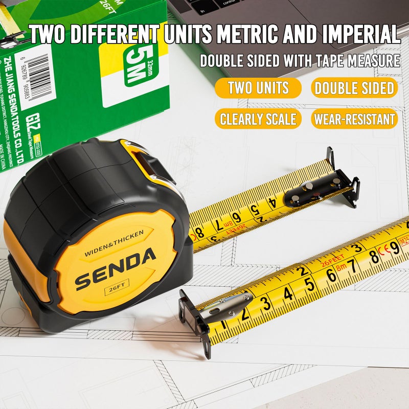 26 Ft Industrial Tape Measure Stainless Steel Waterproof Magnetic Hook Non Slip Heavy Duty Retractable Ruler Thumb Lock - Image 4