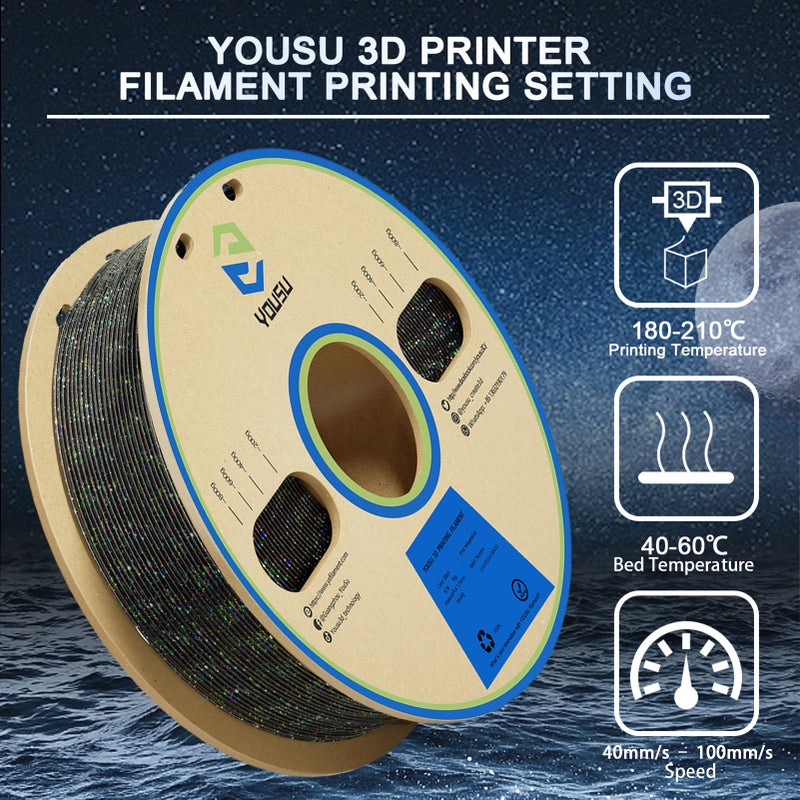 3D Printer Filament 1.75mm PLA Glow in the Dark 3D Printing Material Compatible with FDM 3D Printers Accuracy +/-0.03mm Standard 1 Roll 1KG(2.2lbs) - Galaxy Black - Image 3