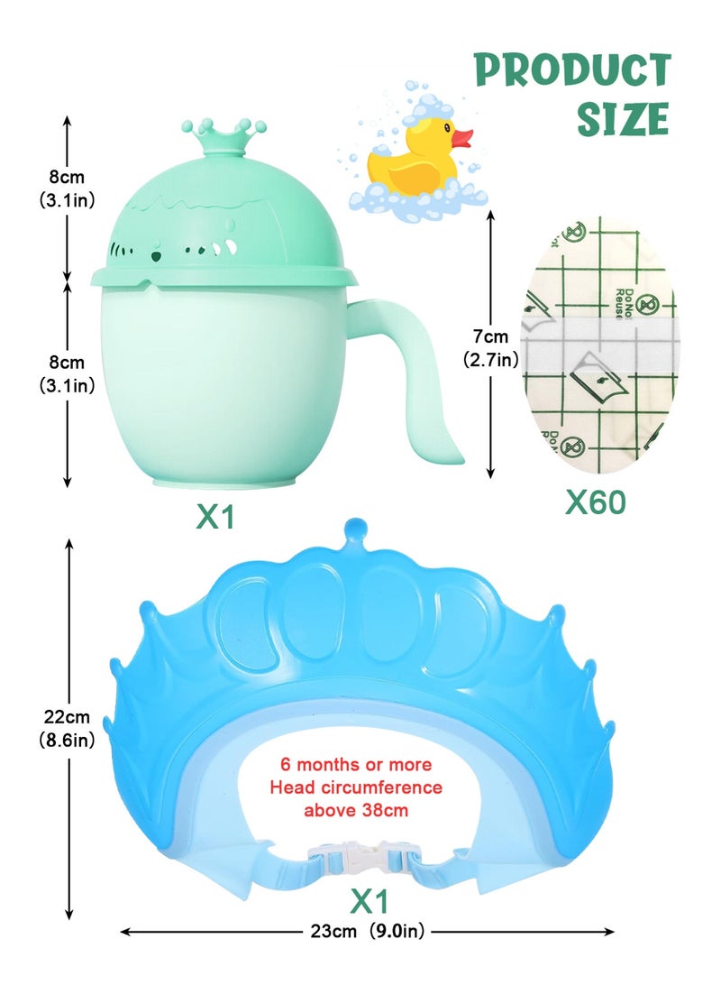 أوربازار مجموعة استحمام الطفل المكونة من 3 قطع، كوب استحمام، قبعة استحمام الطفل، أغطية أذن مقاومة للماء، شامبو وحمام آمن، مناسبة للأطفال الصغار والرضع والأطفال - Image 3