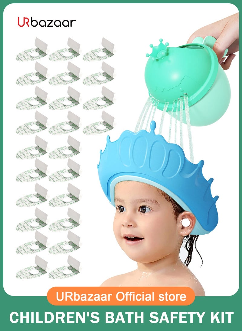 أوربازار مجموعة استحمام الطفل المكونة من 3 قطع، كوب استحمام، قبعة استحمام الطفل، أغطية أذن مقاومة للماء، شامبو وحمام آمن، مناسبة للأطفال الصغار والرضع والأطفال - Image 1