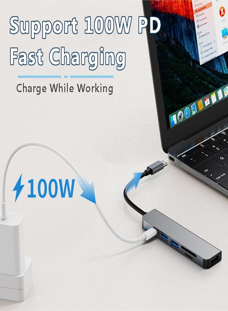 Hub Adapter 6in1 4k 100W 2X Usb-A Usb-C 3.0 4K Hdmi Micro Sd Tf Sd  - Image 3