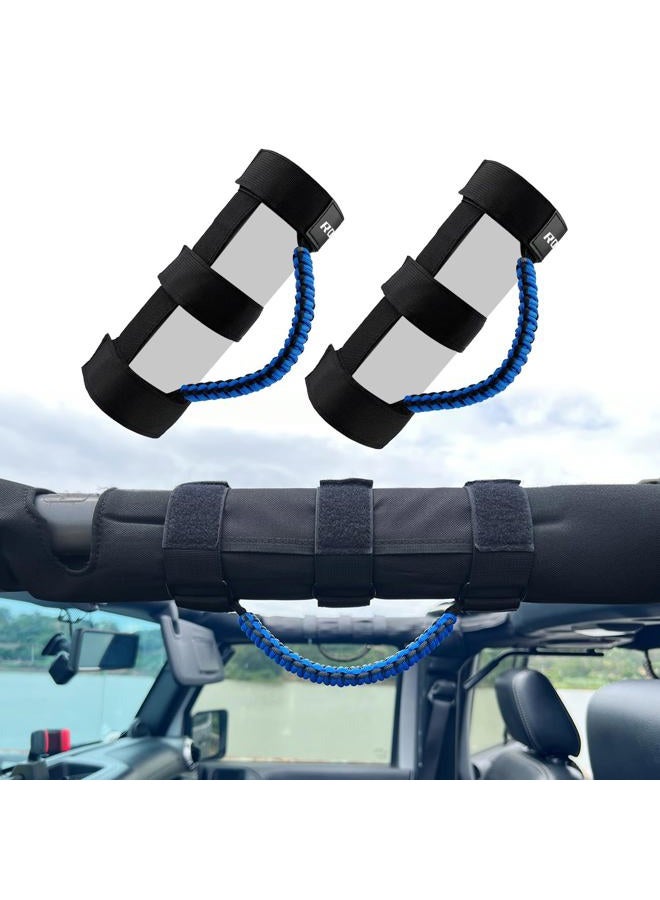 ROMASO Grab Handles for Jeep Wrangler,Roll Bar Grab Handles,Paracord Material,Black/Blue,Pack of 2 - Image 2