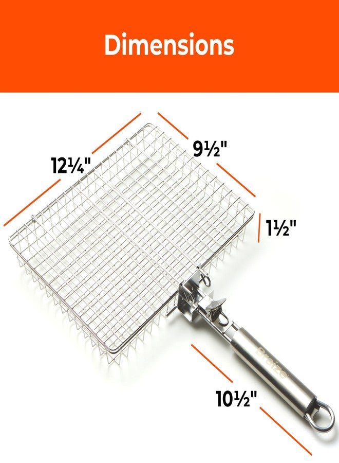 Braize Stainless Steel Large Grill Basket with Easy Open/Close Lid, Removable Handle, Silicone Basting Brush, and Steel-fiber Scrub Sponge - 12.25 x 9.5 x 1.5 Inches - Includes Carry/Storage Bag - Image 5