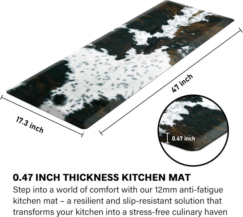 Tyrot Cowhide Kitchen Mat Cushioned Anti Fatigue - 1/2 Inch Thick Western Cow Kitchen Mats for Floor, Non Slip PVC Waterproof Standing Desk Ergonomic Comfort Rugs for Sink, Office, Laundry, 17.3x47 - Image 2