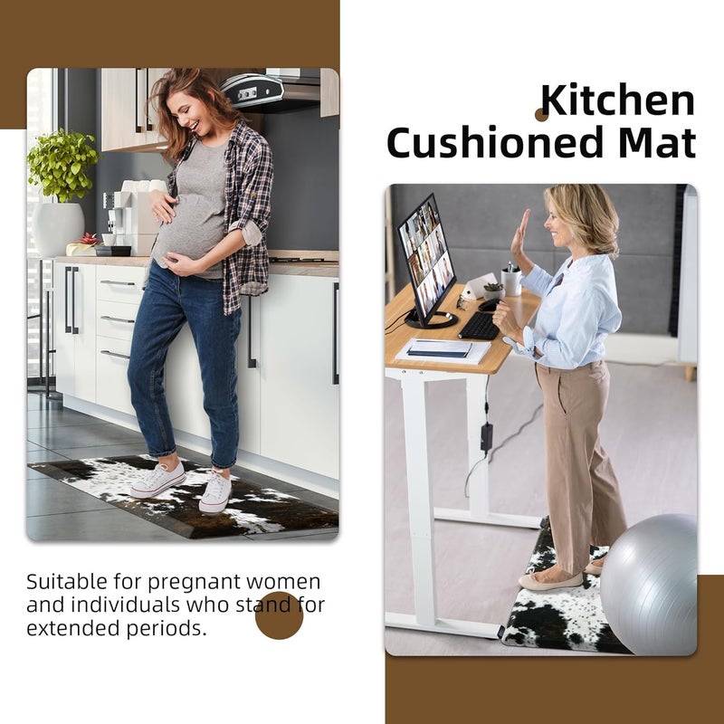 Tyrot Cowhide Kitchen Mat Cushioned Anti Fatigue - 1/2 Inch Thick Western Cow Kitchen Mats for Floor, Non Slip PVC Waterproof Standing Desk Ergonomic Comfort Rugs for Sink, Office, Laundry, 17.3x47 - Image 3