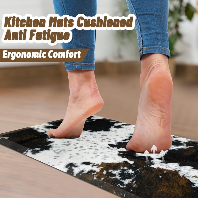 Tyrot Cowhide Kitchen Mat Cushioned Anti Fatigue - 1/2 Inch Thick Western Cow Kitchen Mats for Floor, Non Slip PVC Waterproof Standing Desk Ergonomic Comfort Rugs for Sink, Office, Laundry, 17.3x47 - Image 4