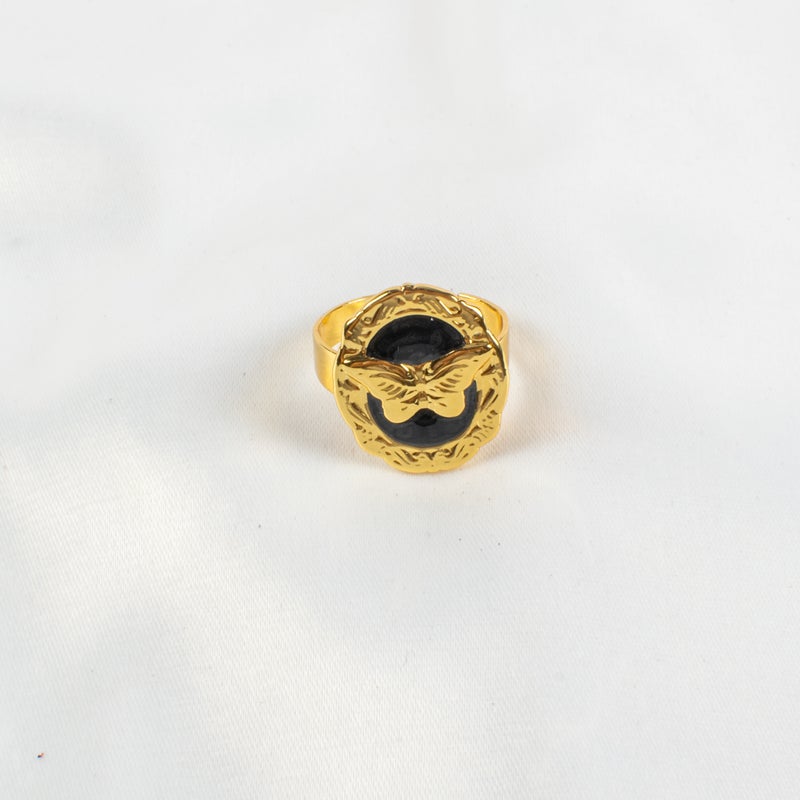 Golden Black Stainless Steel Butterfly Fee Size Ring - Image 2