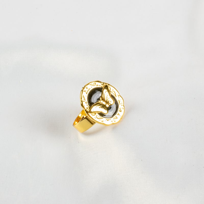 Golden Black Stainless Steel Butterfly Fee Size Ring - Image 1