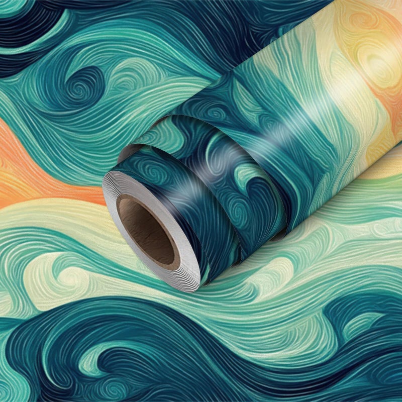 HOMETITUTE Sunset Swirl Landscape Wallpaper Peel and Stick Contact Paper Wall Marble Paper Stick 118.1" x 17.7" Self Adhesive Removable Vinyl Wall Covering Bedroom Kitchen Bathroom Home Decor - Image 1