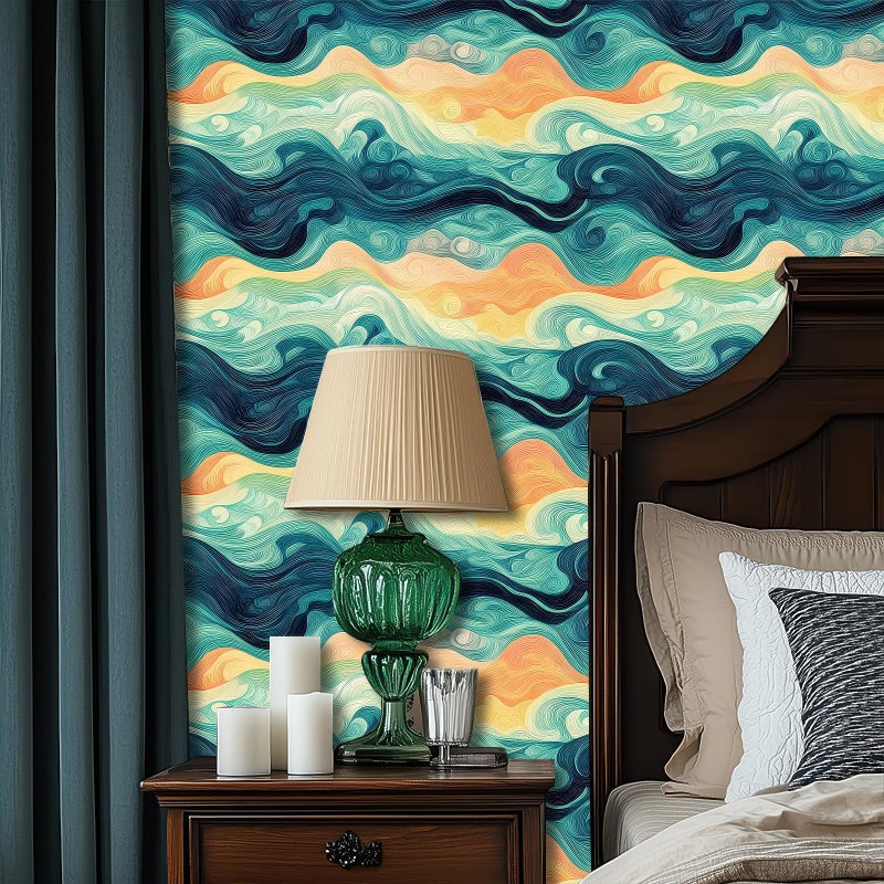 HOMETITUTE Sunset Swirl Landscape Wallpaper Peel and Stick Contact Paper Wall Marble Paper Stick 118.1" x 17.7" Self Adhesive Removable Vinyl Wall Covering Bedroom Kitchen Bathroom Home Decor - Image 2