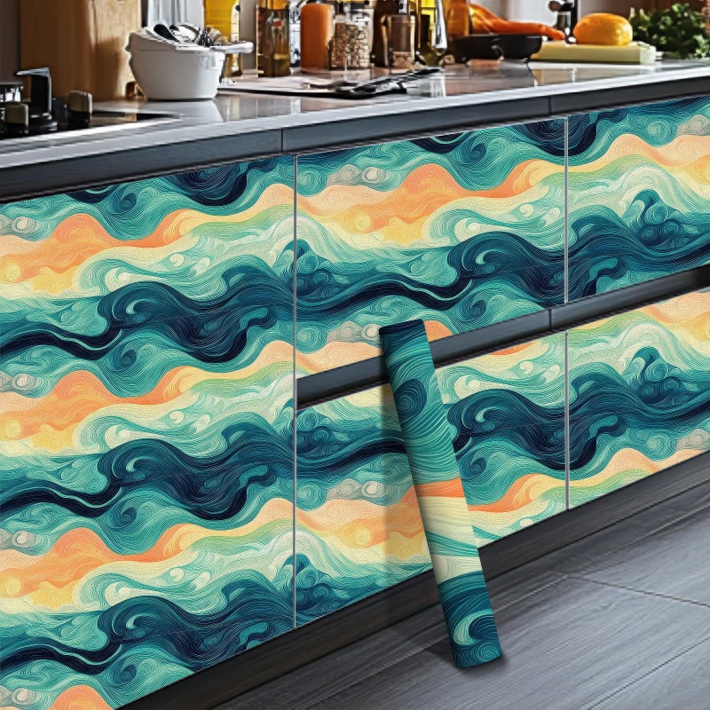 HOMETITUTE Sunset Swirl Landscape Wallpaper Peel and Stick Contact Paper Wall Marble Paper Stick 118.1" x 17.7" Self Adhesive Removable Vinyl Wall Covering Bedroom Kitchen Bathroom Home Decor - Image 5