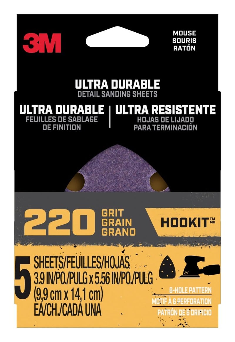 3M Ultra Durable Detail Sanding Sheets, 220 grit, 5/Pack - Image 1