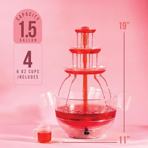 Kusini Drink Fountain for Parties 15 Gal 3 Tier Punch Bowl Drink Tower LED Base 4 Reusable Cups Drink Dispenser Machine for Juice Punch Pani Puri Fountain for Party Hosting Supplies - Image 3