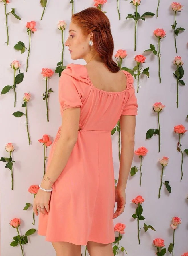 Freehand  Women Fit and Flared Solid Square Neck Short Sleeve Cut Out Dress for Women | Best Price UAE