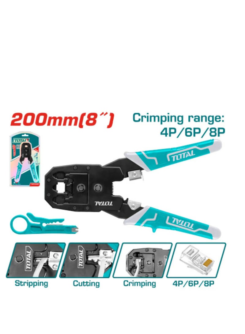 Total TMPC4468P Modular Plug Crimper – 3-in-1 Network & Telephone Tool, 4P/6P/8P, 8-Inch - Image 1