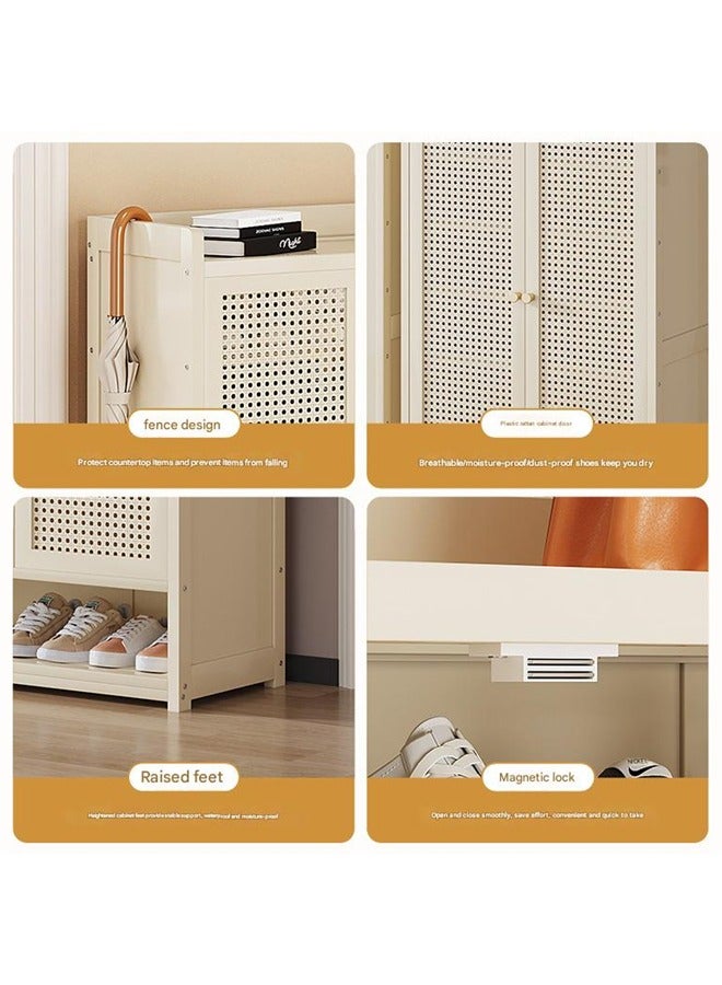 KLNAMAEAAN Modern Cream Panel Triple Door Shoe Cabinet with Umbrella Holder 8 Tier Space Saver 90x32x107cm - Image 3