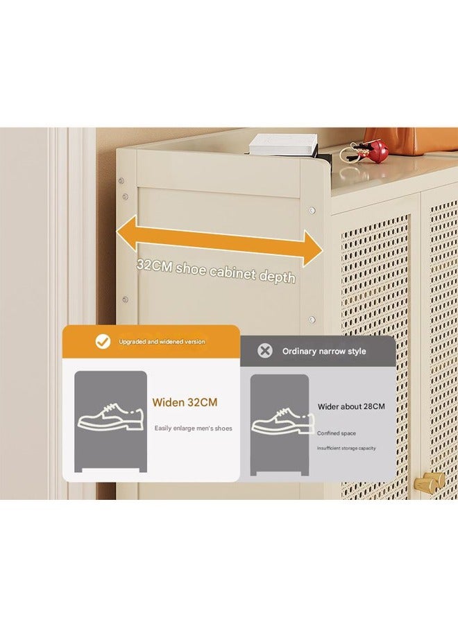 KLNAMAEAAN Modern Cream Panel Triple Door Shoe Cabinet with Umbrella Holder 8 Tier Space Saver 90x32x107cm - Image 4