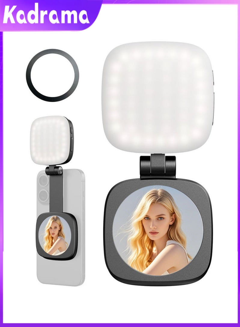 KADRAMA Magnetic Selfie Light, Built-in makeup mirror black,TikTok, Video Recording, Live Stream,Makeup, Camera, Laptop - Image 1