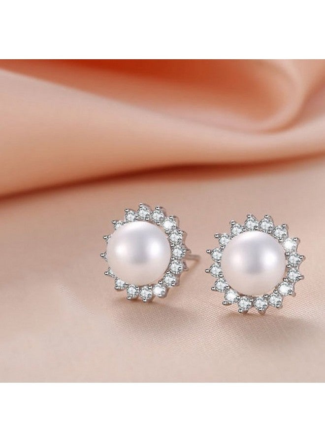 KEETEEN Sunshine 925 Sterling Silver Pearl Earrings Stud Aaa Zirconia 9Mm Freshwater Pearl Jewelry For Women (Earrings) - Image 3