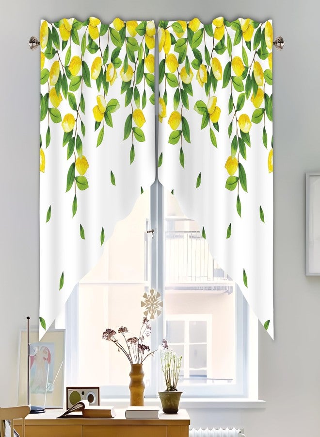 AYTTBIS Lemon Swag Curtain Valance for Windows,Yellow Green Window Treatments Short Swag Topper for Kitchen Windows Bathroom Bedroom,28 x 36 Inch - Image 5