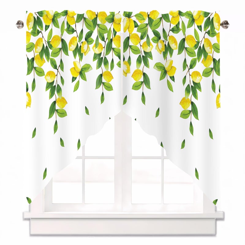 AYTTBIS Lemon Swag Curtain Valance for Windows,Yellow Green Window Treatments Short Swag Topper for Kitchen Windows Bathroom Bedroom,28 x 36 Inch - Image 1