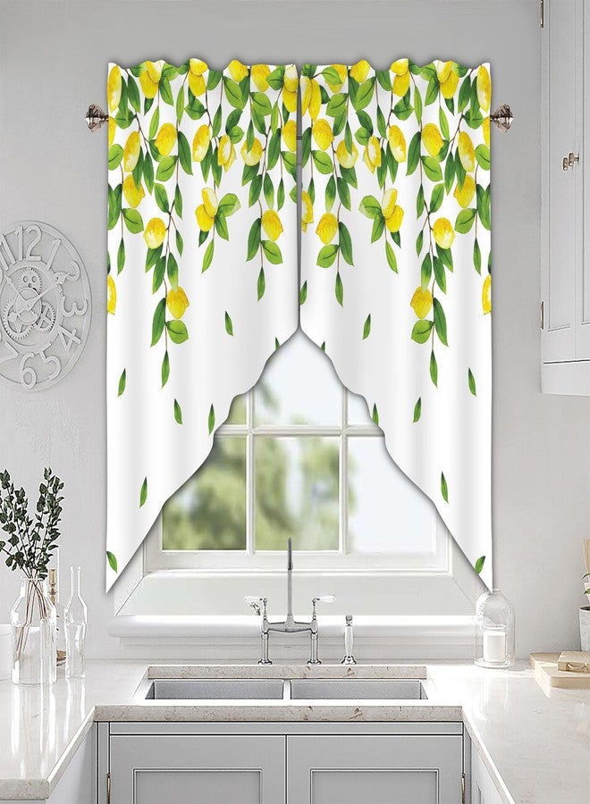 AYTTBIS Lemon Swag Curtain Valance for Windows,Yellow Green Window Treatments Short Swag Topper for Kitchen Windows Bathroom Bedroom,28 x 36 Inch - Image 2