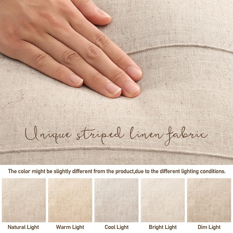 ZWJD Decorative Linen Throw Pillow Covers 24x24 Set of 2 Solid handcrafted Striped Cushion Covers for Bed Soft Modern Farmhouse Neutral Pillowcase for Couch Bedroom Living Room Home Decor(Natural Beige) - Image 4