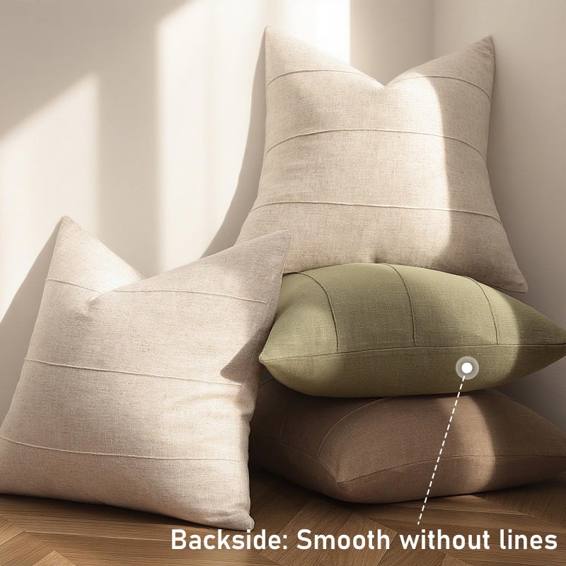 ZWJD Decorative Linen Throw Pillow Covers 24x24 Set of 2 Solid handcrafted Striped Cushion Covers for Bed Soft Modern Farmhouse Neutral Pillowcase for Couch Bedroom Living Room Home Decor(Natural Beige) - Image 3