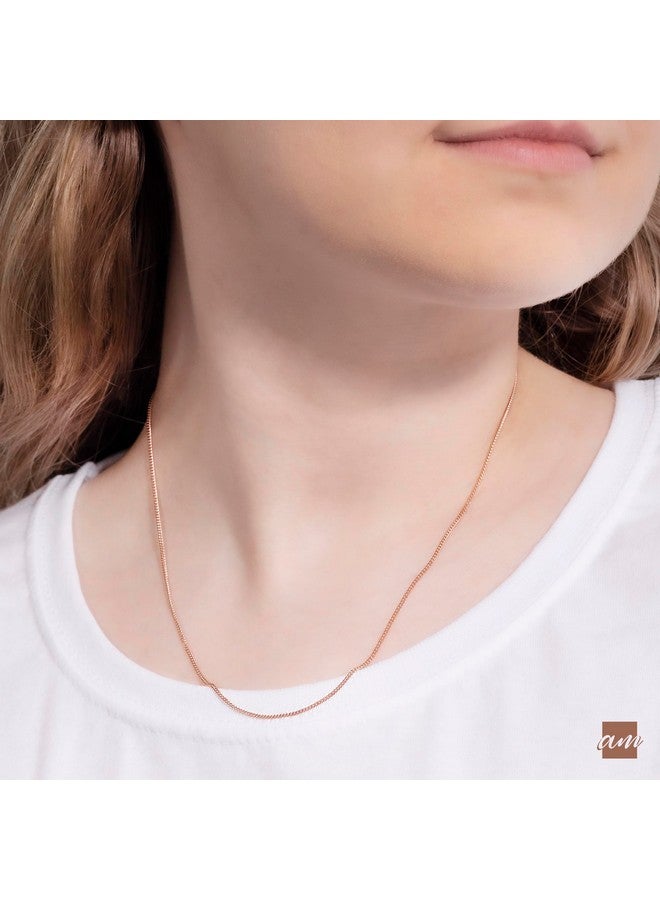 Amberta 14K Rose Gold Plated On 925 Sterling Silver 1.3 Mm Curb Chain Necklace Length 18" Inch / 45 Cm (18) - Image 2