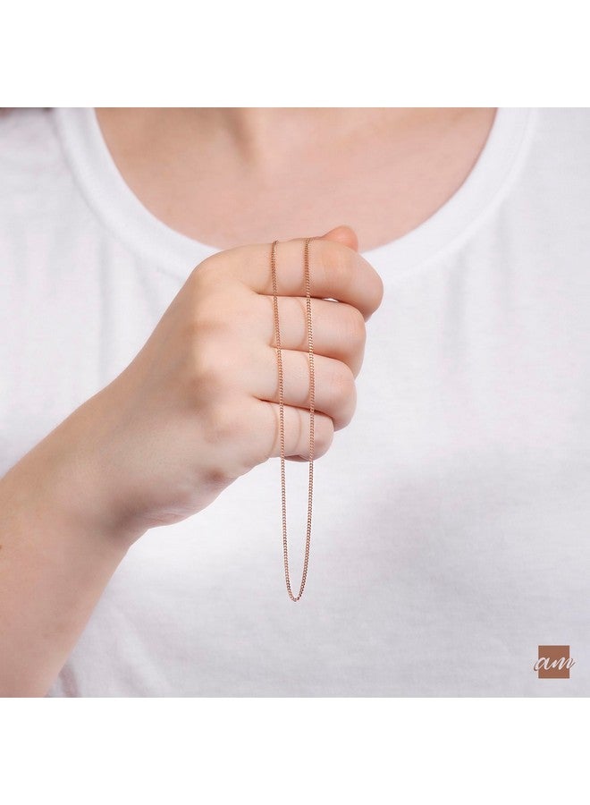 Amberta 14K Rose Gold Plated On 925 Sterling Silver 1.3 Mm Curb Chain Necklace Length 18" Inch / 45 Cm (18) - Image 4